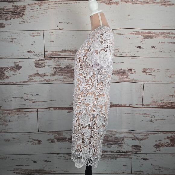 Dress the Population Anna White Crochet Short Sleeve Mini Dress Size Large - Picture 2 of 7